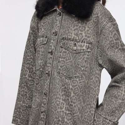 Faux fur jacket with collar
