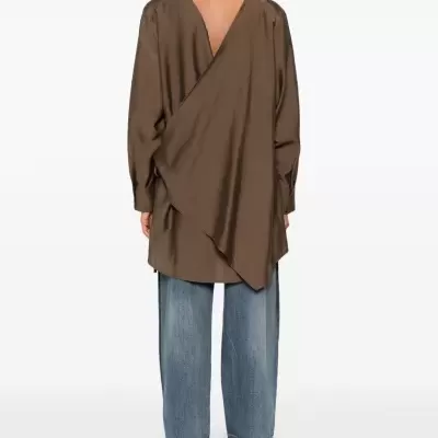 Brown Draped Open-Back Shirt