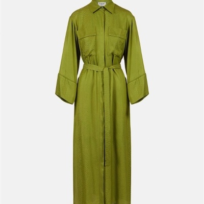 Lime Green Silk Shirt Dress with Snake Texture