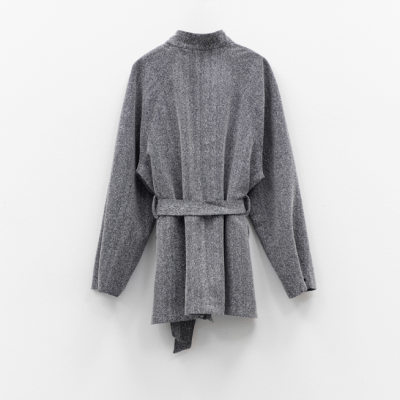 Wool-blend Belted Jacket with Asymmetric Collar