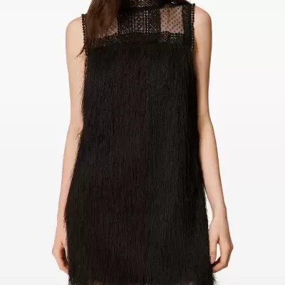 Short dress with fringes and tulle