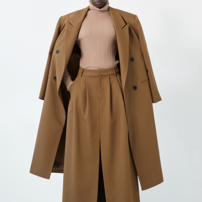 Structured honey-brown maxi skirt