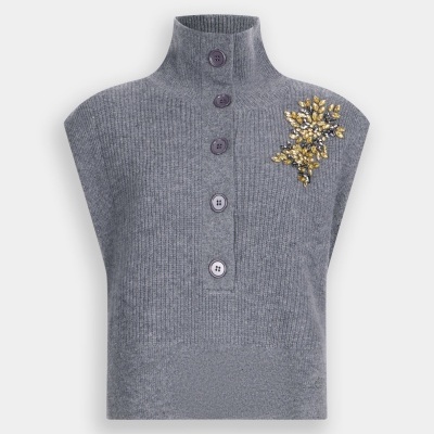 Wool vest with bejewelled embroidery