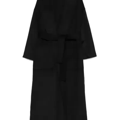 Black wool-blend belted coat