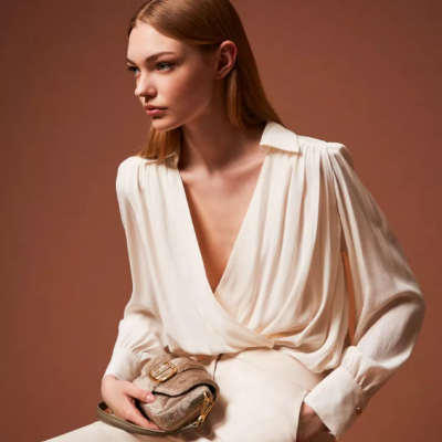 Crêpe de Chine bodysuit with gathering