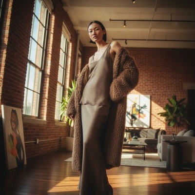 Satin Tank Top in Mud Grey