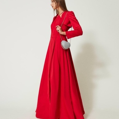 Red taffeta halter gown