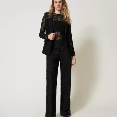 Jacquard jumper with lace effect