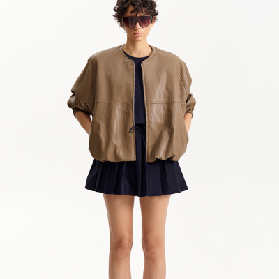 Minimal Faux Leather Bomber