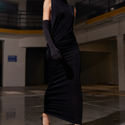 Black Draped Open Dress
