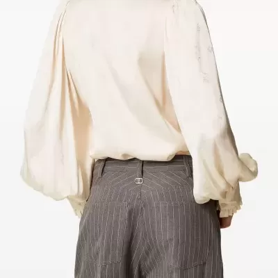 Jacquard satin shirt with ruffles