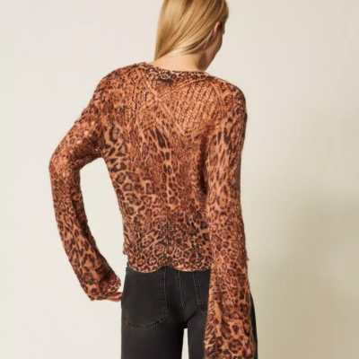 Mohair blend jumper with animal print