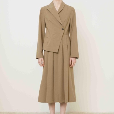 Taupe pleated blazer-dress