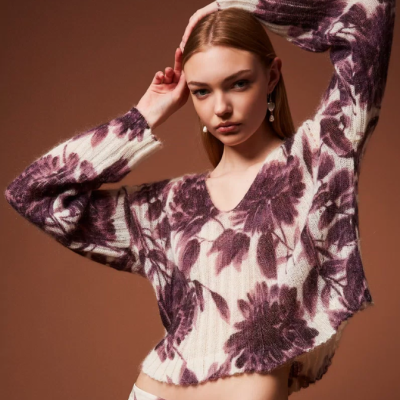 Mohair blend jumper with floral print