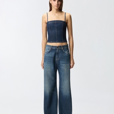 Wide-leg soft denim jeans