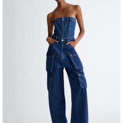 Denim cargo jumpsuit
