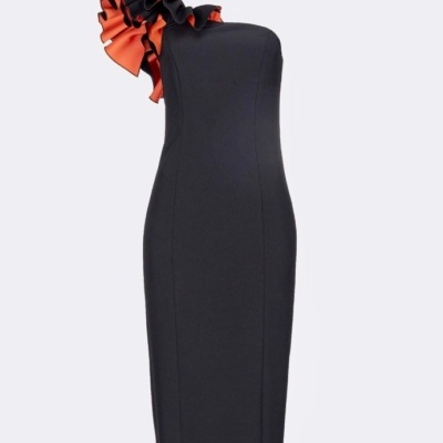 Black one-shoulder midi dress