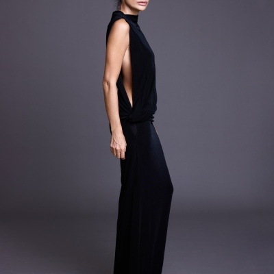 Black Draped Open Dress