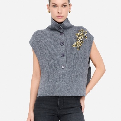 Wool vest with bejewelled embroidery