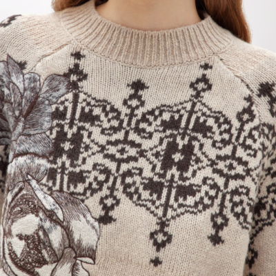 JACQUARD WOOL SWEATER WITH LACE