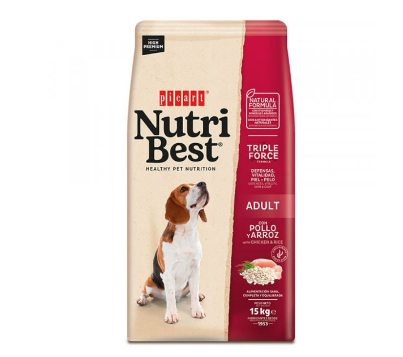 Picart Nutribest Cão Adulto cães médios - Frango e  arroz- 3 kg - pack econômico disponível Picart Nutribest Cão Adulto cães médios - Frango e  arroz- 3 kg - pack econômico disponível