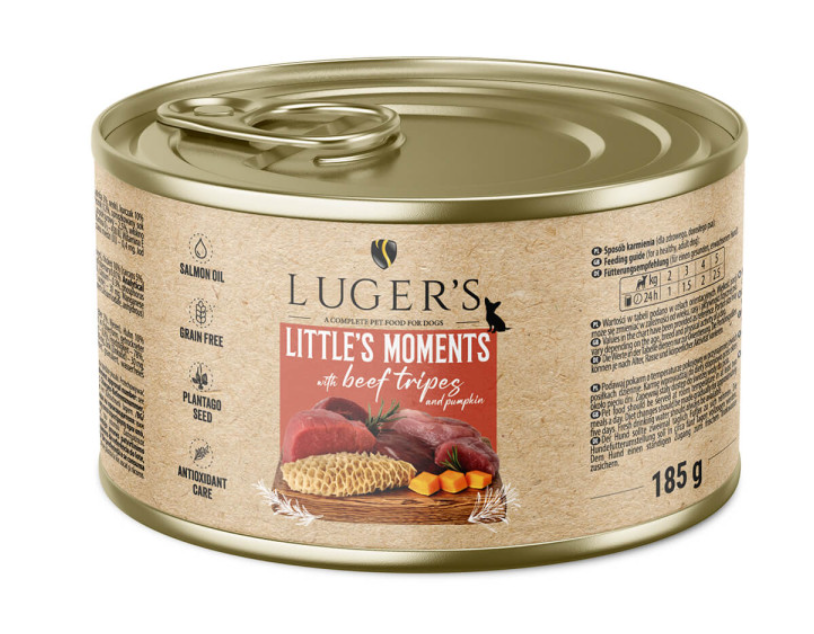 Luger's Little's Moments - Alimento húmido para cão adulto mini - super premium - Tripa de vaca e abóbora - 6 x 185 g Lata de comida para cães LUGER'S LITTLE'S MOMENTS