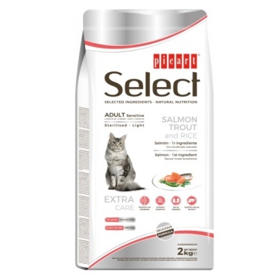 Picart Select Sensitive Sterilised/Light Gato adulto - 2 kg -  Salmão, truta e arroz - opção de pack econômico