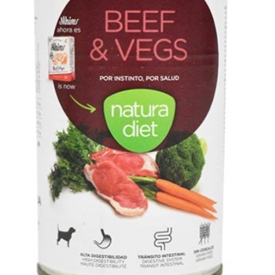 Lata de comida para cães Natura Diet Beef & Vegs com carne, brócolos e cenouras