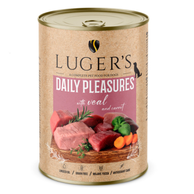 Luger's Daily Pleasures - Alimento húmido para cão adulto - Vitela e cenoura - 6 x 400 g Luger's Daily Pleasures - Alimento húmido para cão adulto - Vitela e cenoura - 6 x 400 g