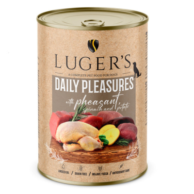 Luger's Daily Pleasures - Alimento húmido para cão adulto - Faisão, espinafres e batata - 6 x 400 g Luger's Daily Pleasures - Alimento húmido para cão adulto - Faisão, espinafres e batata - 6 x 400 g
