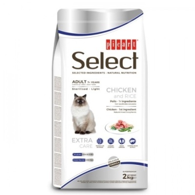 Picart Select Sterilised/Light +7 Gato adulto - Frango e arroz - 2 kg - opção de pack econômico