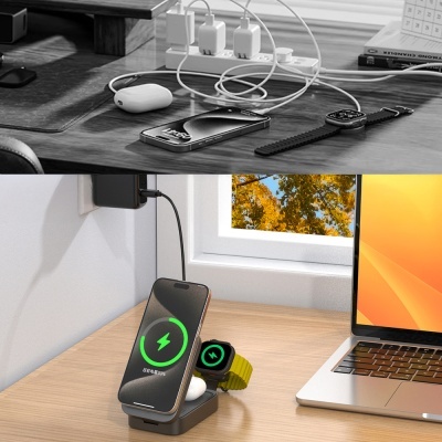 Dudao A11 Max: Estação de Carregamento 3 em 1 MagSafe 15W – Cinza Dudao A11 Max: Estação de Carregamento 3 em 1 MagSafe 15W – Cinza