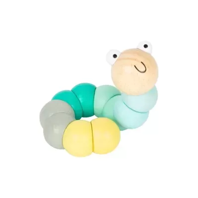 Brinquedo de madeira em forma de lagarta colorida