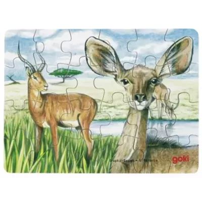 Quebra-cabeças de madeira com imagem de antílopes na natureza