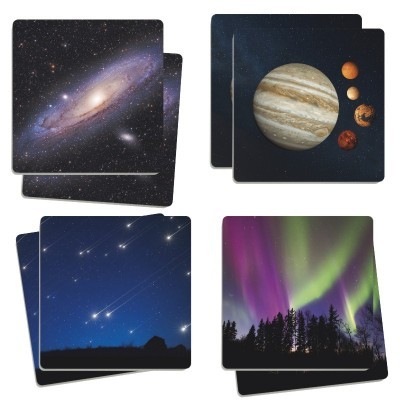 Bases para copos com imagens do espaço e natureza