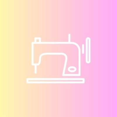 Ícone de uma máquina de costura branca em fundo colorido pastel