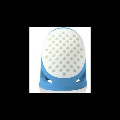 Esponja de silicone azul e branca com textura redonda