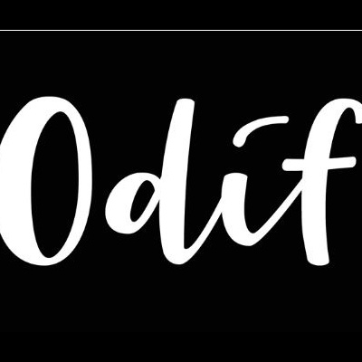 Texto Odif em branco sobre fundo preto
