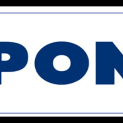 Logotipo azul com figura de pônei e palavra PONY