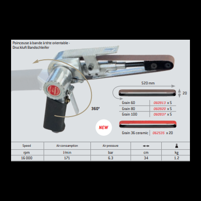Lixadeira de banda pneumática 520 x 20 mm