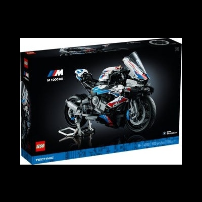 Caixa LEGO TECHNIC modelo motocicleta BMW M 1000 RR preto azul vermelho branco