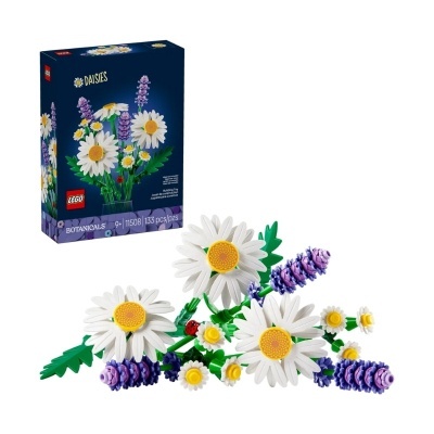 Jogo de construção LEGO Botanicals com flores de plástico coloridas e caixa azul