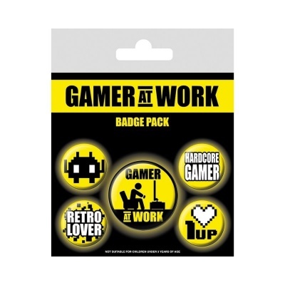 Gaming Gamer at Work set 5 Pin Badges