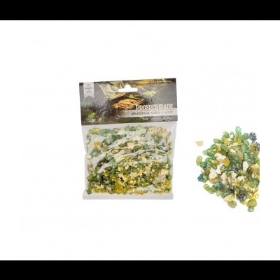 Pacote de pequenos cristais coloridos verde e amarelo para decoração