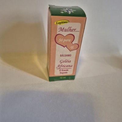 Caixa de bálsamo Geleía Africana com texto em verde e rosa