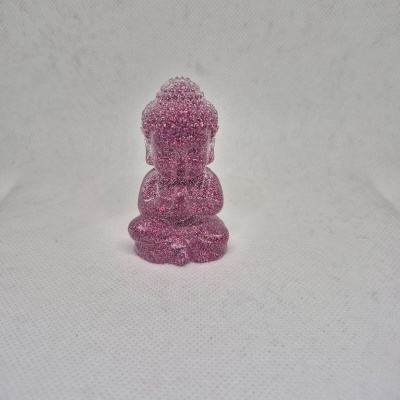 Estátua decorativa de Buda rosa com glitter