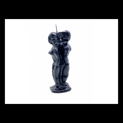Vela preta em forma de duas figuras humanas fundidas em fundo branco