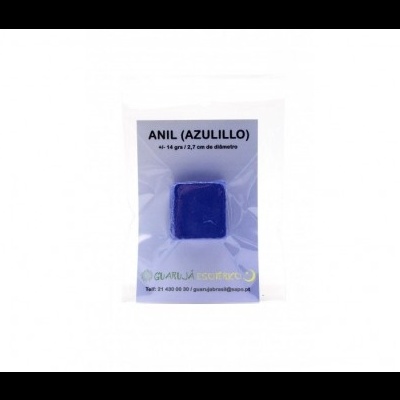 Pacote com bloco azul de pigmento identificado como Anil (Azulillo)