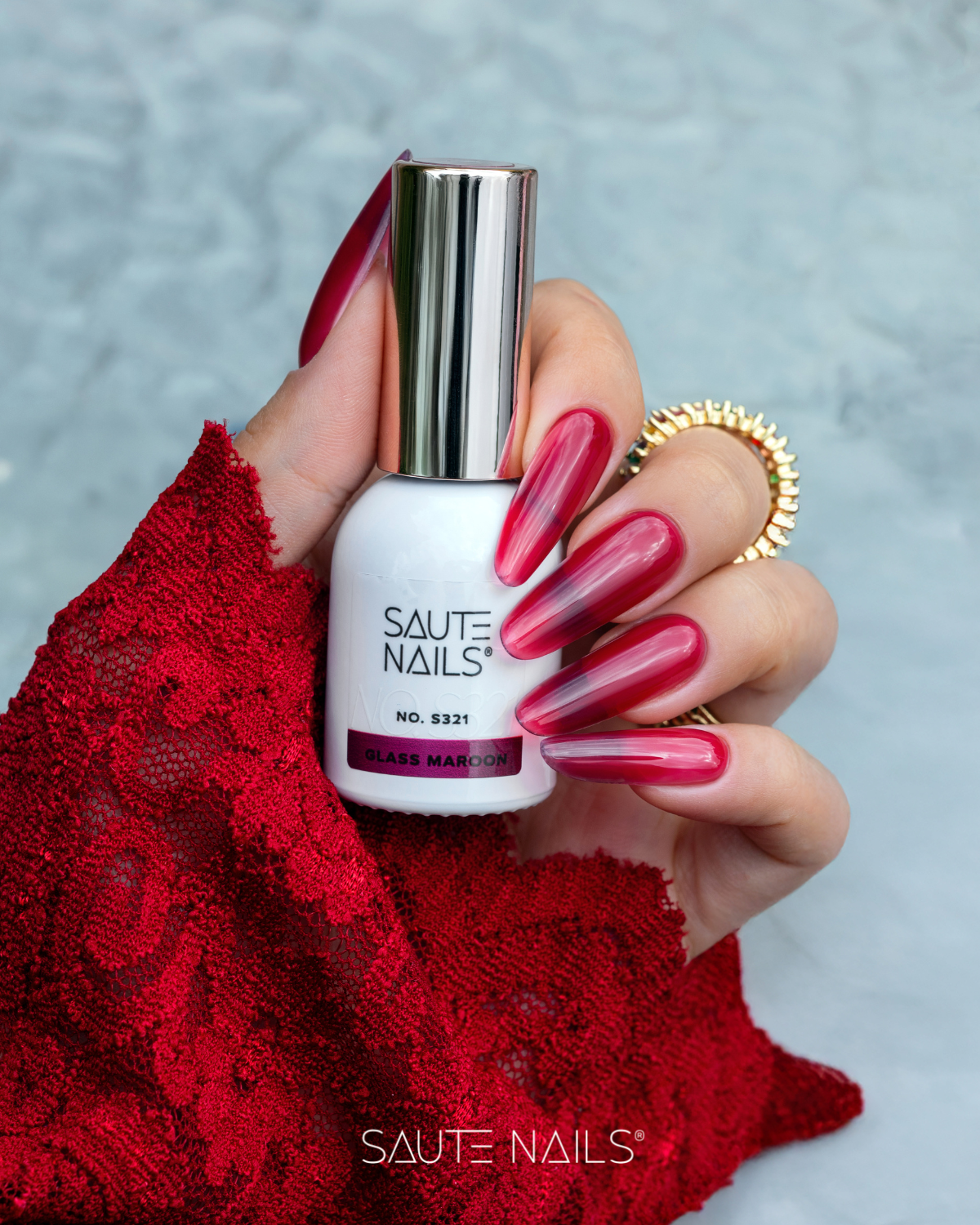 Verniz Gel Saute Nails S321 - Glass Maroon (Bordô Semi-transparente) Verniz Gel Saute Nails S321 - Glass Maroon (Bordô Semi-transparente)
