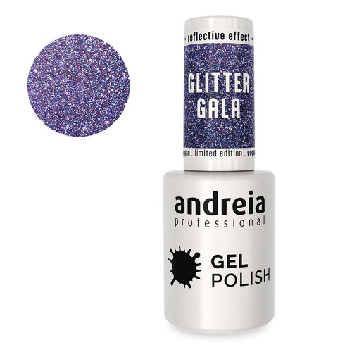 Verniz Gel Andreia GG5 - Azul arroxeado com brilhos multicolor - Descontinuado Verniz Gel Andreia GG5 - Azul arroxeado com brilhos multicolor - Descontinuado